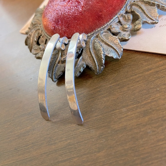 SOLD-Vintage Artisan Made Minimalist Silver Tone Slight Curve Pierced Earrings - Picture 1 of 9